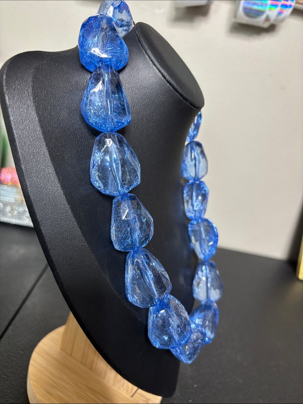 Chunky Blue Statement Glass Bead Necklace - Women's Jewelry - Picture 2 of 7